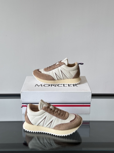 Moncler Mens Pacey Low Top Suede and Nylon Sneakers Brown White Moncler Mens Pacey Low Top Suede and Nylon Sneakers Brown White