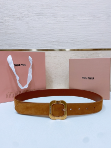 Miu Miu Logo Square Buckle Brown Suede Leather Belt Miu Miu Logo Square Buckle Brown Suede Leather Belt