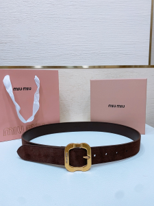 Miu Miu Logo Square Buckle Dark Brown Leather Belt Miu Miu Logo Square Buckle Dark Brown Leather Belt