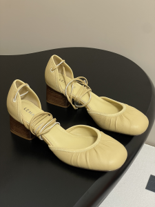 Lemaire Micro Brown Leather Ballet Pumps Yellow 50MM Lemaire Micro Brown Leather Ballet Pumps Yellow 50MM