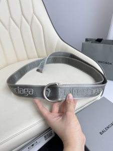 Balenciaga Mens Jacquard Logo D Ring Belt Gray 40MM Balenciaga Mens Jacquard Logo D Ring Belt Gray 40MM