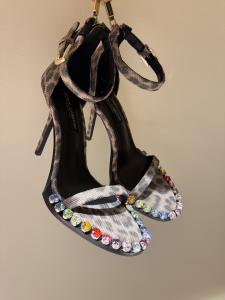 Dolce Gabbana Python Embossed Leather Crystal Sandals Gray 100MM Dolce Gabbana Python Embossed Leather Crystal Sandals Gray 100MM