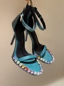 Dolce Gabbana Python Embossed Leather Crystal Sandals Green 100MM Dolce Gabbana Python Embossed Leather Crystal Sandals Green 100MM