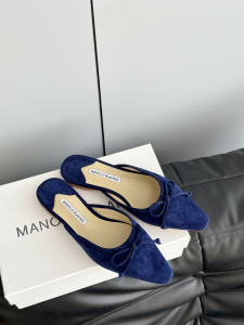 Manolo Blahnik Ballerimu Bow Details Flat Mules Blue Suede Leather Manolo Blahnik Ballerimu Bow Details Flat Mules Blue Suede Leather