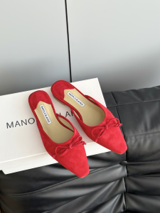 Manolo Blahnik Ballerimu Bow Details Flat Mules Red Suede Leather Manolo Blahnik Ballerimu Bow Details Flat Mules Red Suede Leather