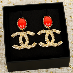 Chanel Gold Metal CC Logo Pendant Earrings
