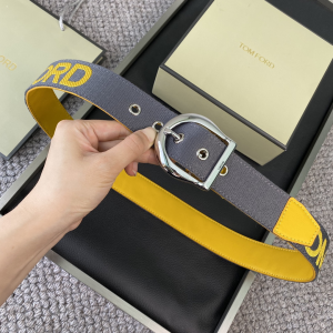 Tom Ford Canvas and Leather Square Buckle Belt Yellow Gray 40MM Tom Ford Canvas and Leather Square Buckle Belt Yellow Gray 40MM