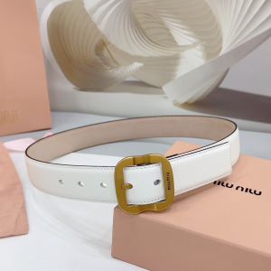 Miu Miu Logo Engraved Buckle White Calf Leather Belt 34MM Miu Miu Logo Engraved Buckle White Calf Leather Belt 34MM