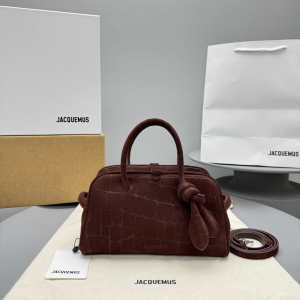 Jacquemus The Small Turismo Soft Brown Crocodile Embossed Suede Bowling Shoulder Bag Jacquemus The Small Turismo Soft Brown Crocodile Embossed Suede Bowling Shoulder Bag