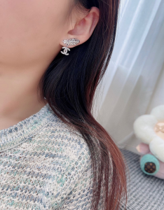 Chanel Metal Crystal Pendant Earrings