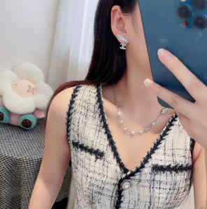 Chanel Metal Crystal Pendant Earrings