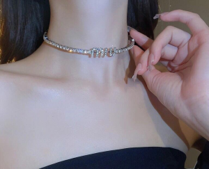 Miu Miu Crystal Logo Choker Necklace