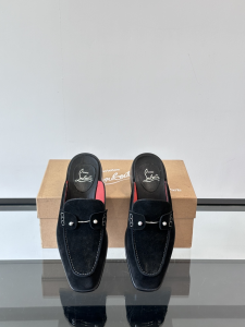 Christian Louboutin Chambeluss Black Suede Leather Flat Mules Christian Louboutin Chambeluss Black Suede Leather Flat Mules