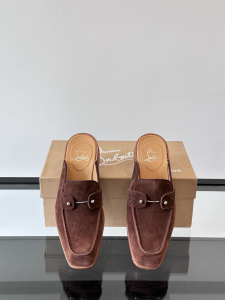 Christian Louboutin Chambeluss Brown Suede Leather Flat Mules Christian Louboutin Chambeluss Brown Suede Leather Flat Mules