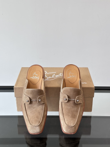 Christian Louboutin Chambeluss Light Brown Suede Leather Flat Mules Christian Louboutin Chambeluss Light Brown Suede Leather Flat Mules
