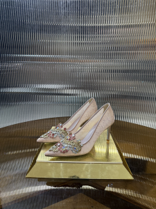 Rene Caovilla Crystal Embellished Leather and Mesh Pumps Pink 75MM Rene Caovilla Crystal Embellished Leather and Mesh Pumps Pink 75MM