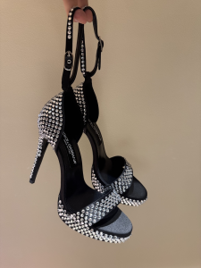 Dolce Gabbana Satin Platform High Heeled Sandals with Fusible Rhinestones Black 120MM Dolce Gabbana Satin Platform High Heeled Sandals with Fusible Rhinestones Black 120MM