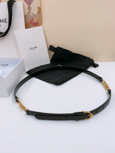 Celine Crecy Buckle Black Leather Belt