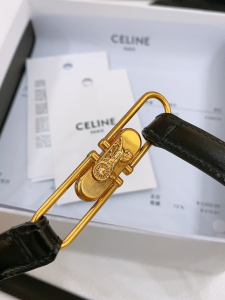 Celine Crecy Buckle Black Leather Belt