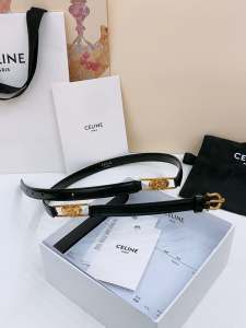 Celine Crecy Buckle Black Leather Belt