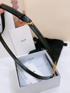 Celine Crecy Buckle Black Leather Belt