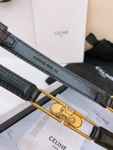 Celine Crecy Buckle Black Leather Belt
