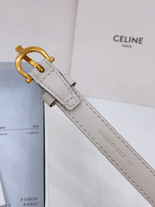 Celine Crecy Buckle White Leather Belt