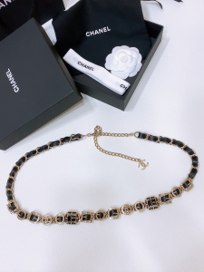 Chanel Leather and Chain Belt Black