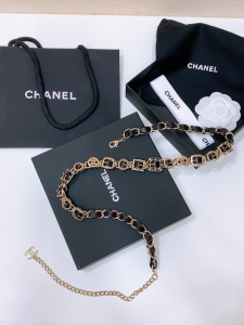 Chanel Leather and Chain Belt Black