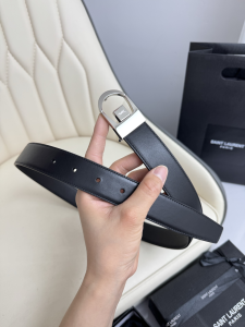 Saint Laurent Reversible Cassandre Engraved Buckle Black Calf Leather Belt 30MM Saint Laurent Reversible Cassandre Engraved Buckle Black Calf Leather Belt 30MM