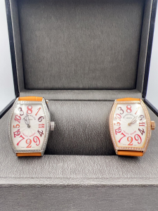 Franck Muller Cintree Curvex Quartz Diamond White Dial Ladies Watch Orange Strap Franck Muller Cintree Curvex Quartz Diamond White Dial Ladies Watch Orange Strap