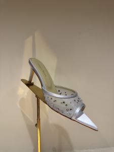 Andrea Wazen List Mesh Glitz Heeled Mules Sandals Light Purple 65MM Andrea Wazen List Mesh Glitz Heeled Mules Sandals Light Purple 65MM