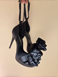 Dolce Gabbana Keira Floral Flower Satin High Heeled Sandals Black 120MM Dolce Gabbana Keira Floral Flower Satin High Heeled Sandals Black 120MM