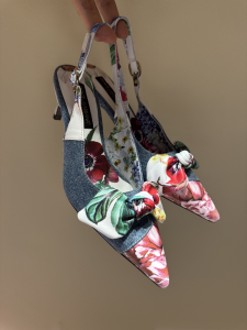 Dolce Gabbana Lollo Eva Floral Bow Slingback Pumps Blue 65MM Dolce Gabbana Lollo Eva Floral Bow Slingback Pumps Blue 65MM