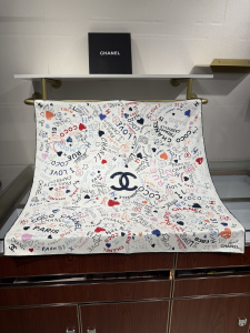 Chanel Silk CC Square Scarf White