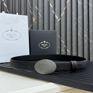 Prada Black Saffiano Leather Engraved Oval Plaque Buckle Belt 34MM Prada Black Saffiano Leather Engraved Oval Plaque Buckle Belt 34MM