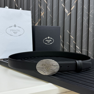 Prada Black Saffiano Leather Engraved Oval Plaque Buckle Belt 34MM Prada Black Saffiano Leather Engraved Oval Plaque Buckle Belt 34MM