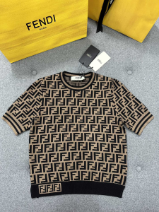 Fendi Black Brown FF Zucca Monogram Printed Knit Top Fendi Black Brown FF Zucca Monogram Printed Knit Top