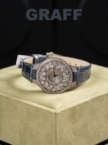 Graff Classic Butterfly Diamond and Sapphire Quartz Watch Gray Alligator Strap 32MM Graff Classic Butterfly Diamond and Sapphire Quartz Watch Gray Alligator Strap 32MM