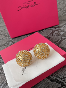 Schiaparelli Yellow Gold Ball Rhinestone Earrings Schiaparelli Yellow Gold Ball Rhinestone Earrings