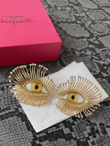 Schiaparelli Yellow Gold Eyes Rhinestone Earrings Schiaparelli Yellow Gold Eyes Rhinestone Earrings