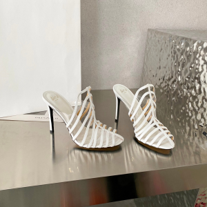 Alevi Milano Alessandra Strappy White Leather High Heeled Mules 105MM Alevi Milano Alessandra Strappy White Leather High Heeled Mules 105MM