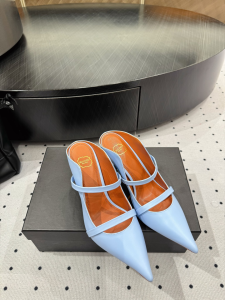 Malone Souliers Maureen Light Blue Leather High Heeled Mules with Straps 80MM Malone Souliers Maureen Light Blue Leather High Heeled Mules with Straps 80MM
