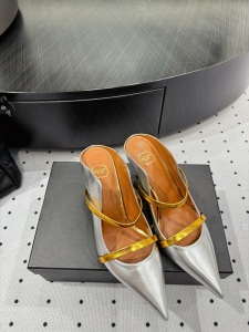 Malone Souliers Maureen Silver Leather High Heeled Mules with Straps 80MM Malone Souliers Maureen Silver Leather High Heeled Mules with Straps 80MM