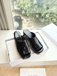 THE ROW Emi Black Leather Flatform Slide Sandals THE ROW Emi Black Leather Flatform Slide Sandals