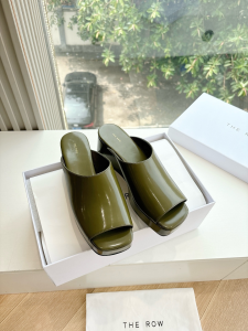 THE ROW Emi Green Leather Flatform Slide Sandals THE ROW Emi Green Leather Flatform Slide Sandals