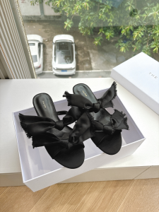 THE ROW Vika Silk Knot Flat Slide Sandals Black THE ROW Vika Silk Knot Flat Slide Sandals Black