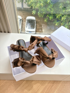 THE ROW Vika Silk Knot Flat Slide Sandals Gray THE ROW Vika Silk Knot Flat Slide Sandals Gray