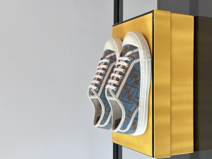 Fendi Domino Blue Brown FF Logo Fabric Low Tops Sneakers Fendi Domino Blue Brown FF Logo Fabric Low Tops Sneakers