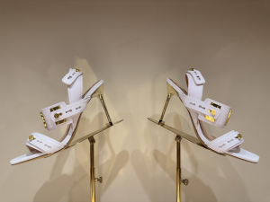 Balmain B Buzz Logo White Leather High Heeled Sandals 100MM Balmain B Buzz Logo White Leather High Heeled Sandals 100MM